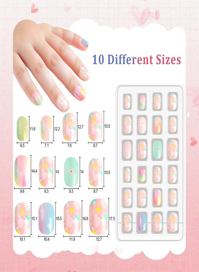 SIUSIO 120Pcs 5 Pack Press on Nails kids Children Acrylic Fake Nails Cute Pre-glue Full Cover Gradient Color Rainbow Short Stick On False Nail Art Kits Set for Kids Little Girls - Gradient Paradise - Image 3