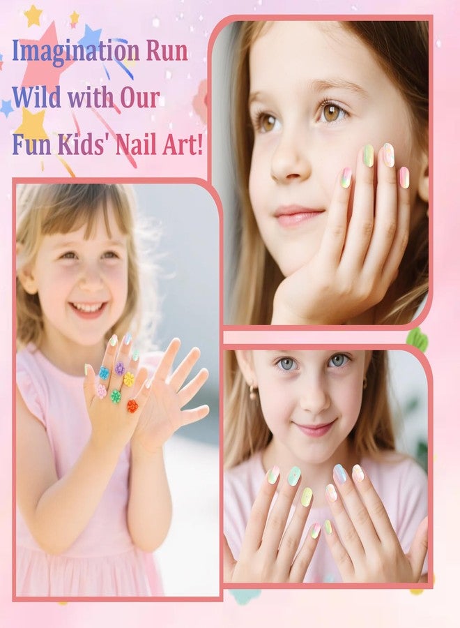 SIUSIO 120Pcs 5 Pack Press on Nails kids Children Acrylic Fake Nails Cute Pre-glue Full Cover Gradient Color Rainbow Short Stick On False Nail Art Kits Set for Kids Little Girls - Gradient Paradise - Image 2