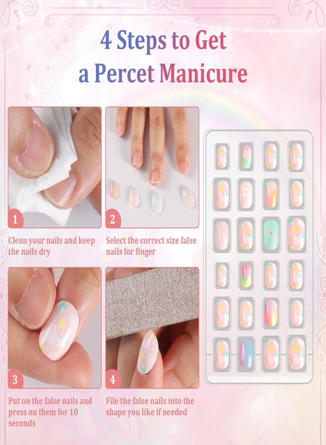 SIUSIO 120Pcs 5 Pack Press on Nails kids Children Acrylic Fake Nails Cute Pre-glue Full Cover Gradient Color Rainbow Short Stick On False Nail Art Kits Set for Kids Little Girls - Gradient Paradise - Image 5
