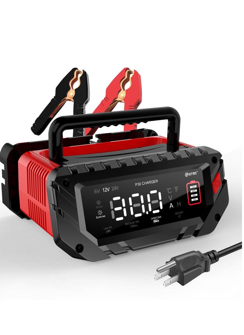 SYOSI Car Battery Charger, 6V/12V/24V Smart Automatic Automotive Charger, Portable Car Battery Charger, Battery Maintainer, Trickle Charger, for Car, Motorcycle, Boat, Lead-Acid, Lithium, LiFePo4 Battery  - Image 1