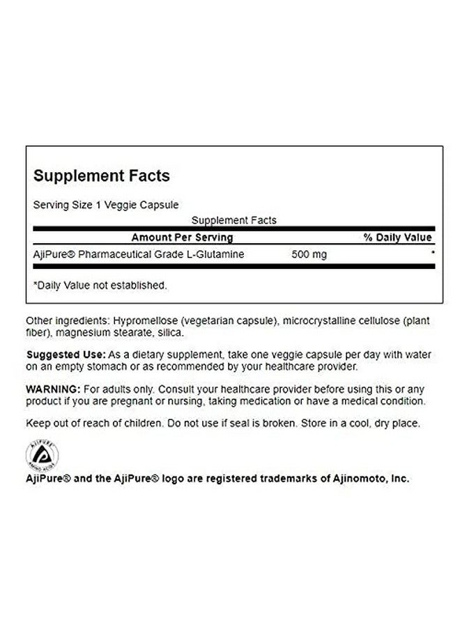 SWANSON Amino Acid Ajipure L Glutamine Pharmaceutical Grade 500 Milligrams 60 Veg Capsules - Image 3