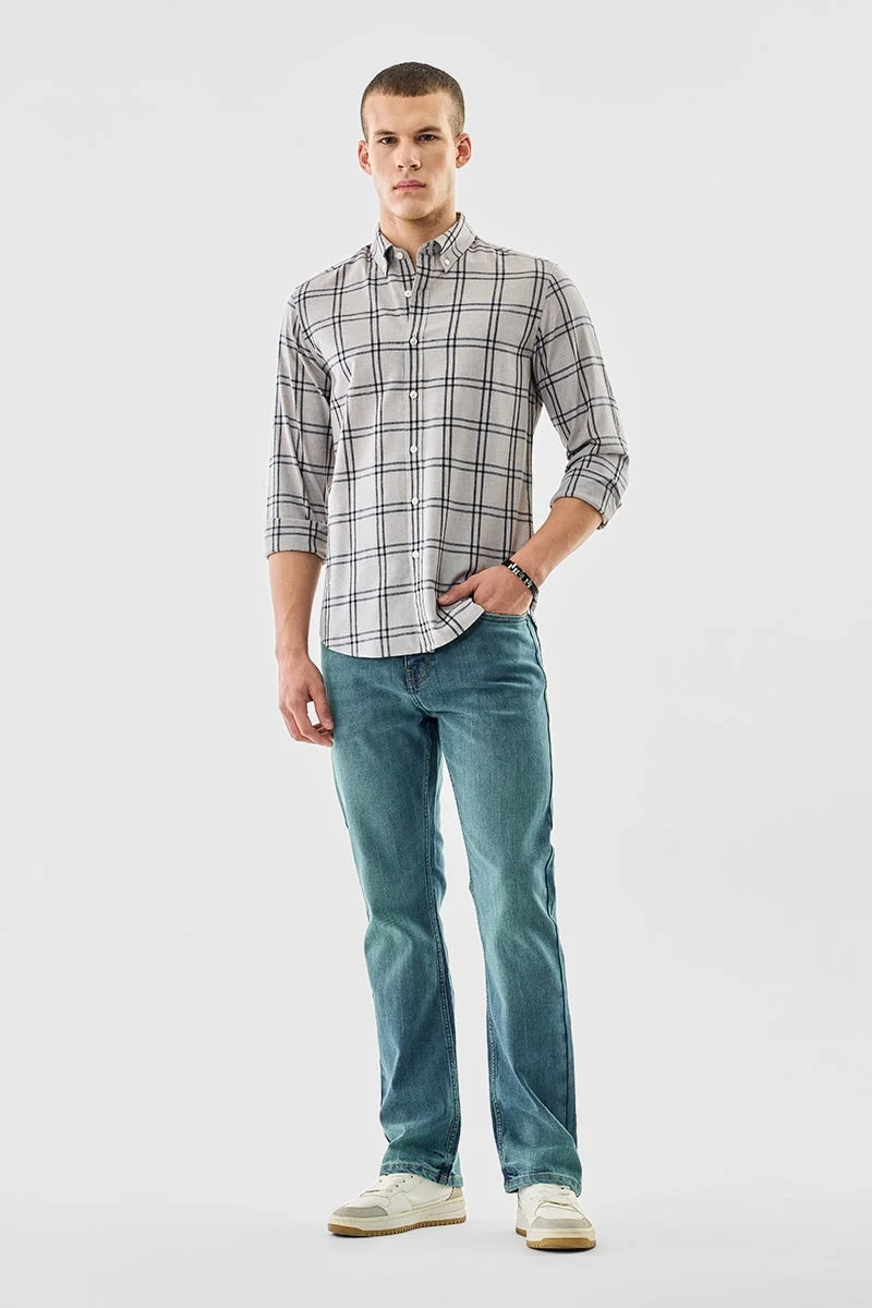 سنيتش Grey Checkered Long Sleeve Slim Fit Shirt