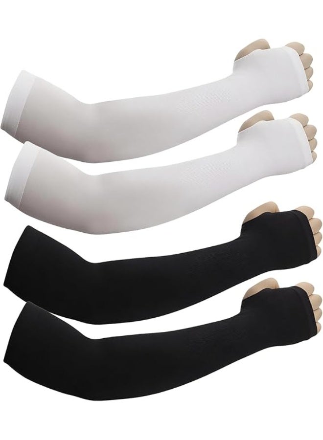 TDAO 2 Pairs of UV Protection Arm Sleeves, Arm Sleeves with Thumb Holes, UPF 50 Cooling Compression Arm Sleeves for Outdoor Sports, Suitable for Men, Women, and Teenagers, White + Black - Image 1