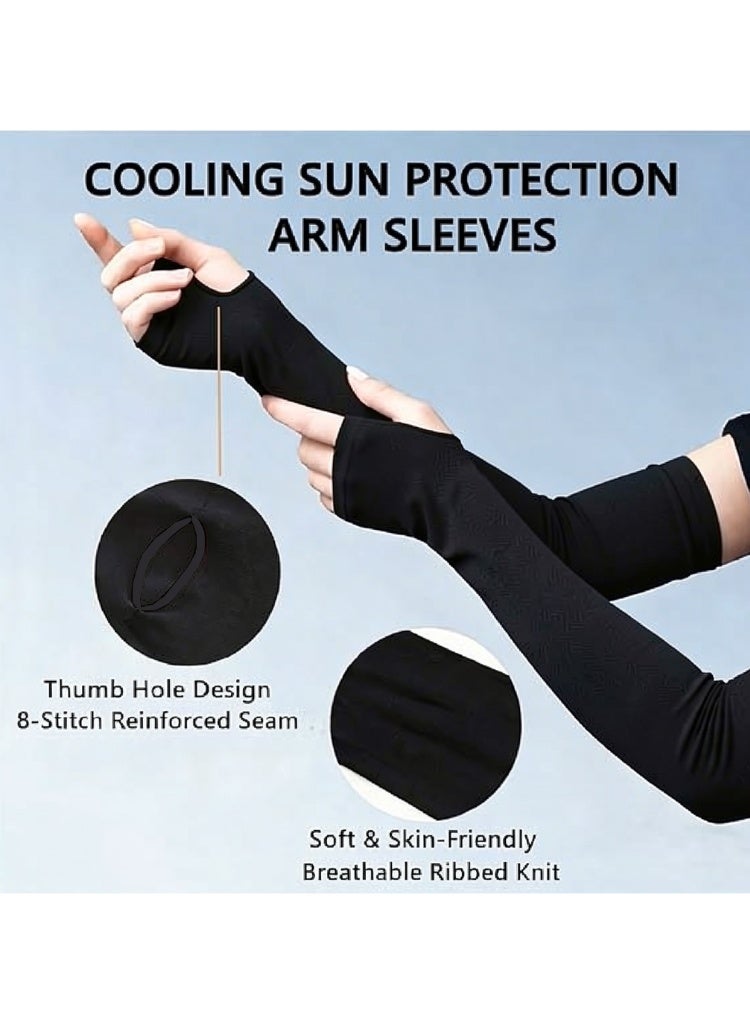 TDAO 2 Pairs of UV Protection Arm Sleeves, Arm Sleeves with Thumb Holes, UPF 50 Cooling Compression Arm Sleeves for Outdoor Sports, Suitable for Men, Women, and Teenagers, White + Black - Image 2