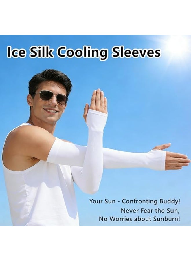 TDAO 2 Pairs of UV Protection Arm Sleeves, Arm Sleeves with Thumb Holes, UPF 50 Cooling Compression Arm Sleeves for Outdoor Sports, Suitable for Men, Women, and Teenagers, White + Black - Image 3