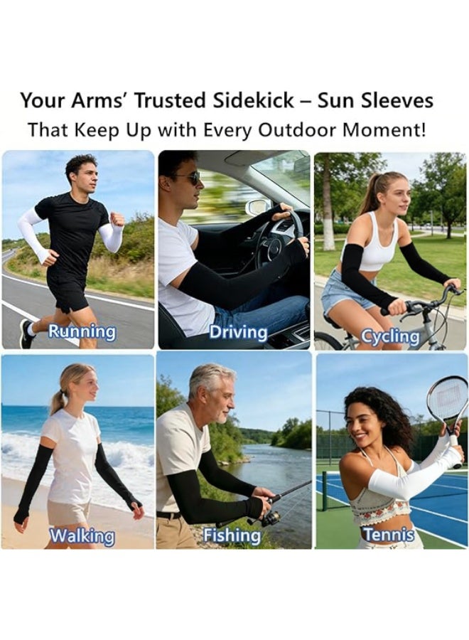 TDAO 2 Pairs of UV Protection Arm Sleeves, Arm Sleeves with Thumb Holes, UPF 50 Cooling Compression Arm Sleeves for Outdoor Sports, Suitable for Men, Women, and Teenagers, White + Black - Image 4