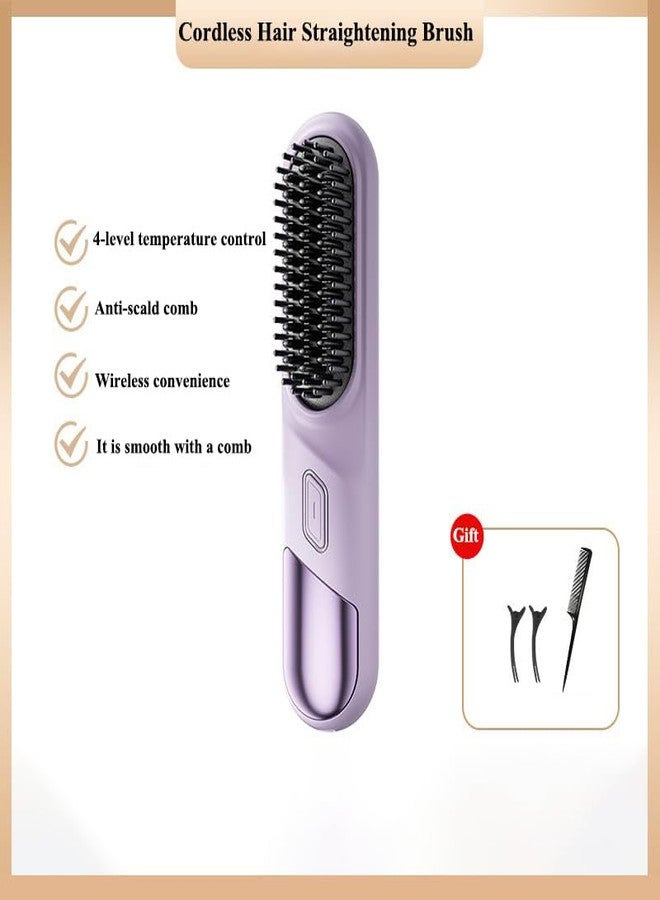 Winb Portable Cordless Hair Straightening Brush, Mini Travel Size, Ceramic Coating, Anti-Scald Design (Pink) - Image 2