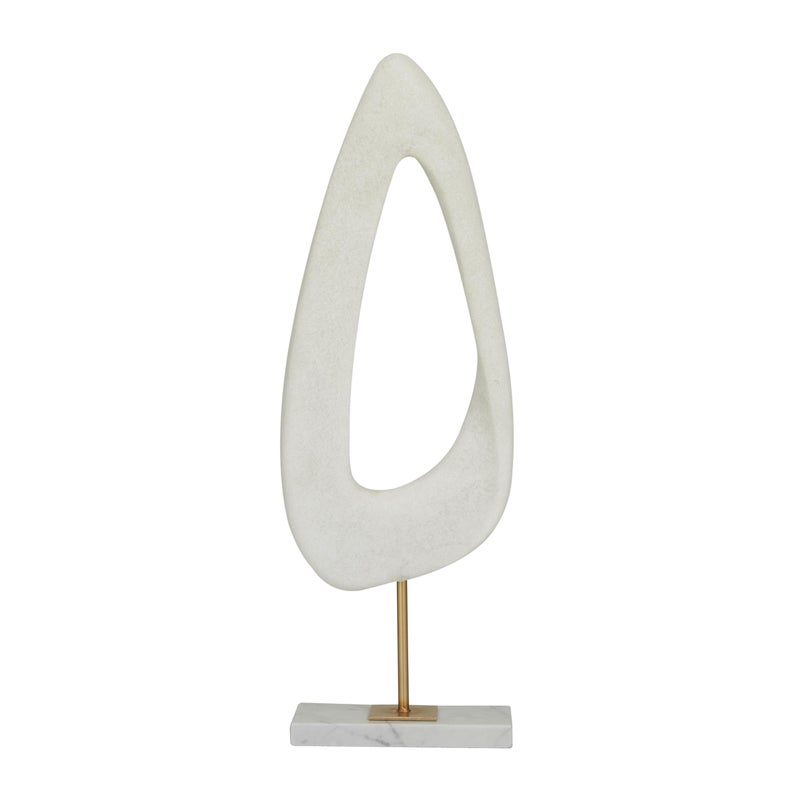 Deco 79 Polystone Abstract Decorative Sculpture CutOut Home Decor Statue with Marble Stand Accent Figurine 7 x 3 x 20 White