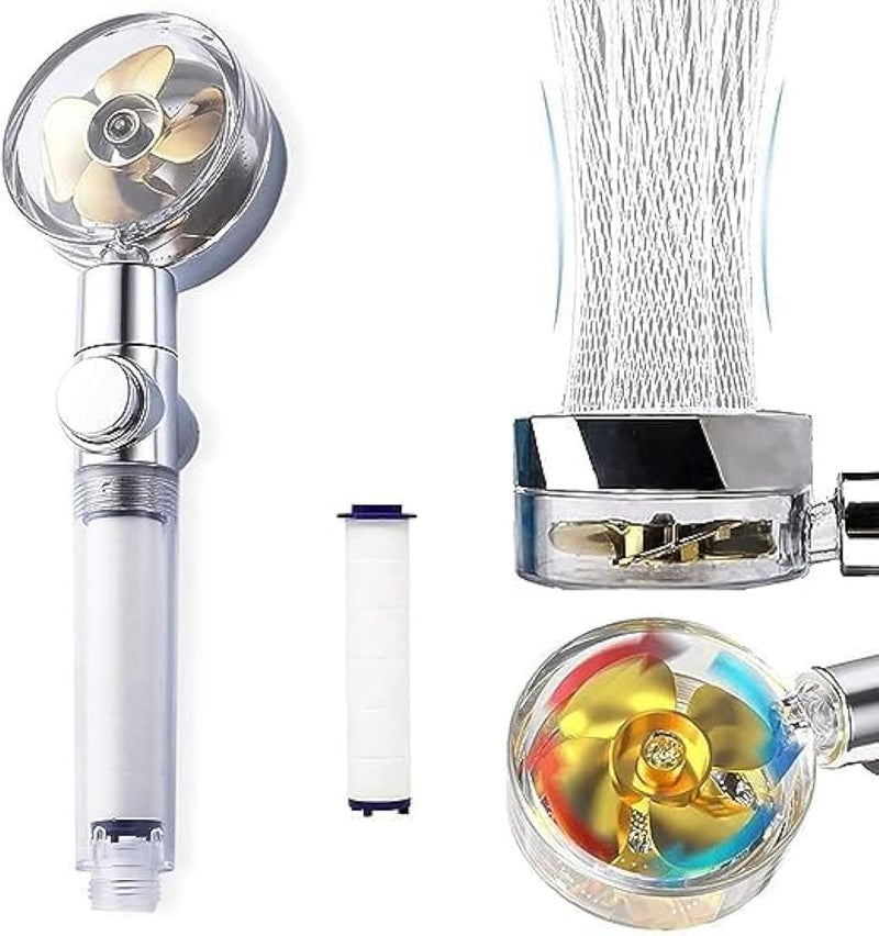 1 PCS Shower Head with Whirlpool Hand Held Shower Hydro Jet Turbo High Pressure Rv Shower with Fan Adjustable Water Flow with Built In Filter.