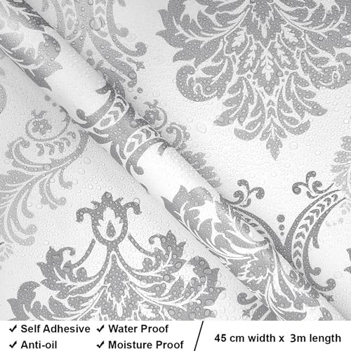 RedChimes Self-Adhesive Wallpaper Waterproof Old Furniture Vinyl Stickers Wooden Door Wardrobe Desktop PVC Wall Papers 45 X 304 CM (Royal Silver) - Image 5