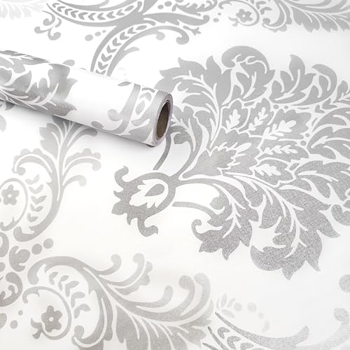RedChimes Self-Adhesive Wallpaper Waterproof Old Furniture Vinyl Stickers Wooden Door Wardrobe Desktop PVC Wall Papers 45 X 304 CM (Royal Silver) - Image 1