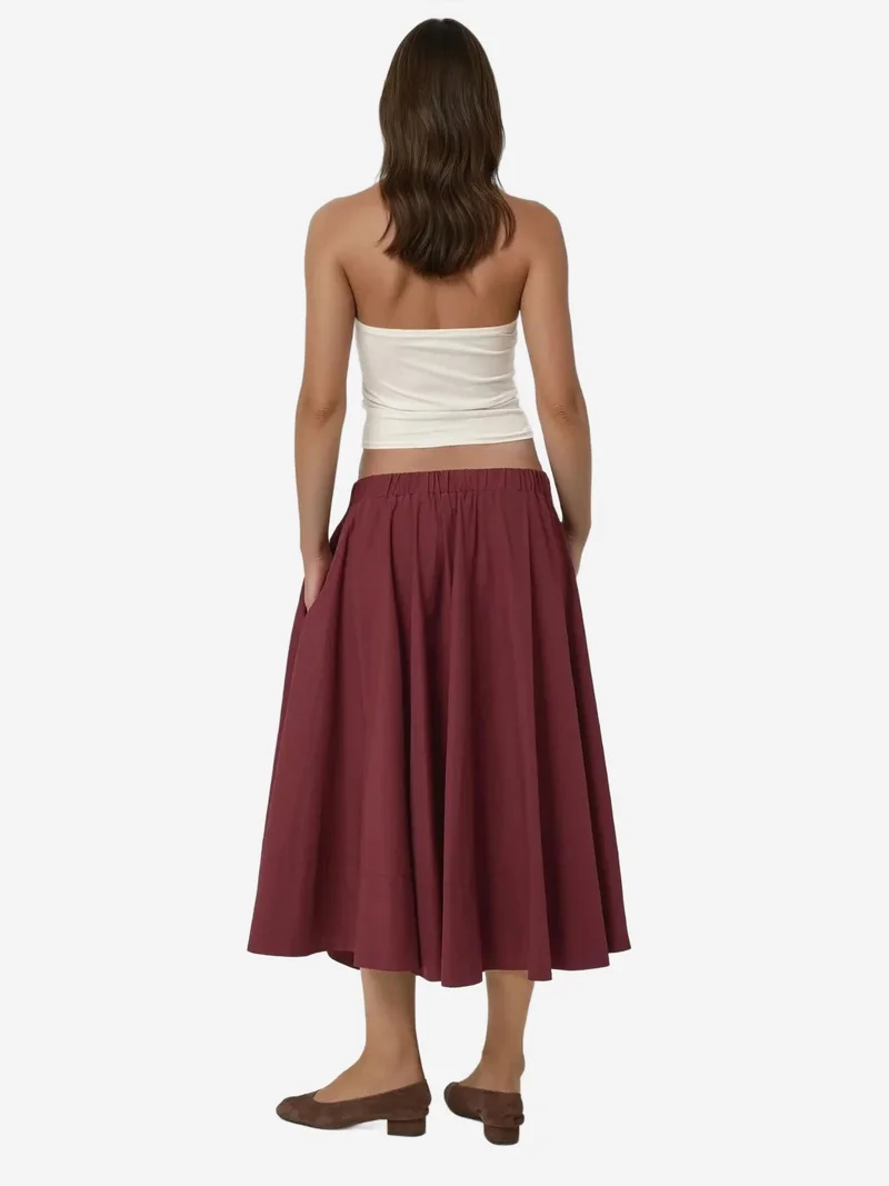 Hiccup Burgundy Red Maxi A-Form Fit Skirt for Women | Best Price UAE
