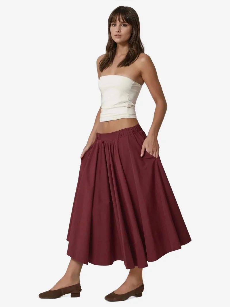 Hiccup Burgundy Red Maxi A-Form Fit Skirt for Women | Best Price UAE