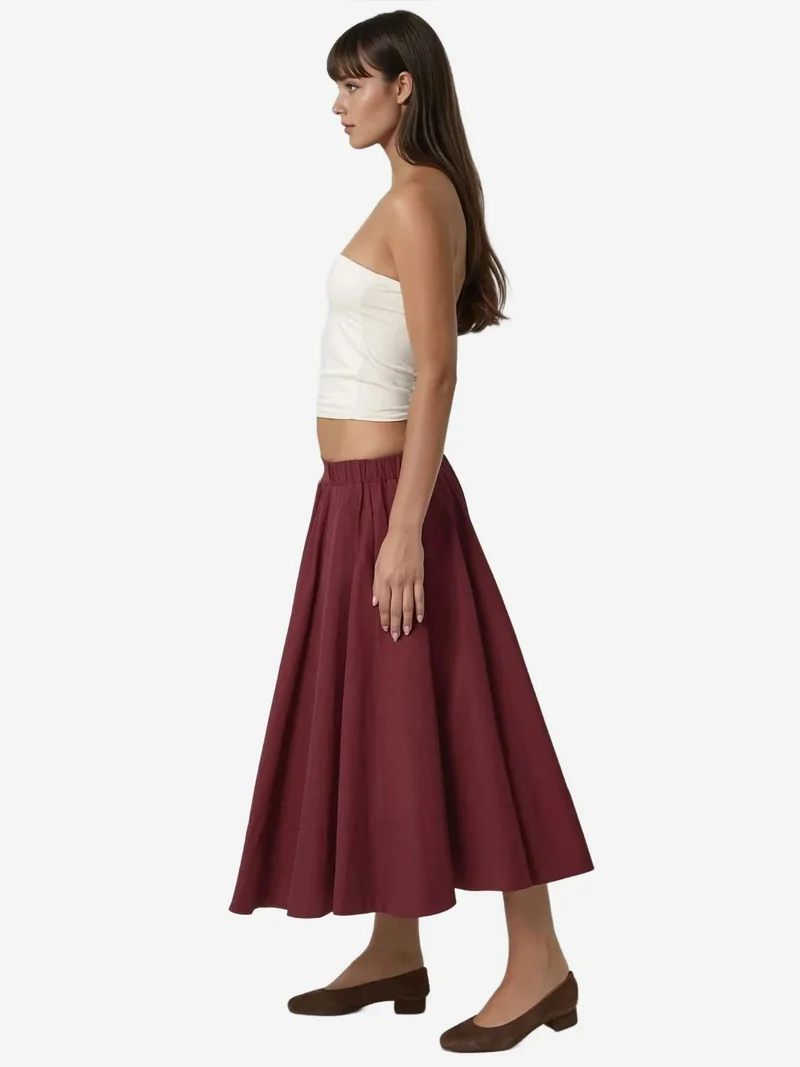 Hiccup Burgundy Red Maxi A-Form Fit Skirt for Women | Best Price UAE