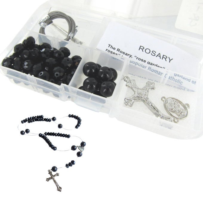 BLACK CRYSTAL BEAD BOX ROSARY NECKLACE DIY KIT ROSARY MAKING SUPPLIES GIFT FOR BEADER JET CR1212