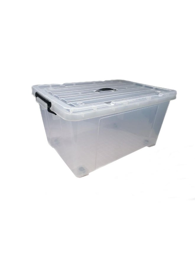 Milano Clear Plastic Storage Box 65L with Wheels - Durable Household Organizer, 66x45x33.5cm, Ideal for Home Storage, Clear Container for Easy Visibility - Image 1