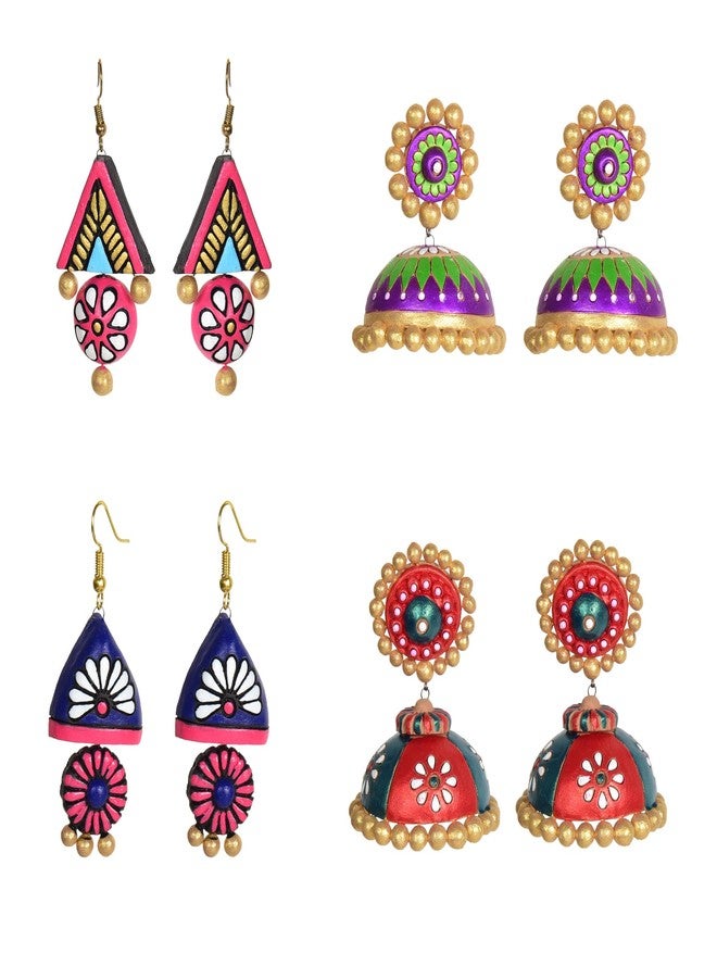 RAI COLLECTION Terracotta Multicolor Earring/Jhumka Sets of Four for Women - Image 1