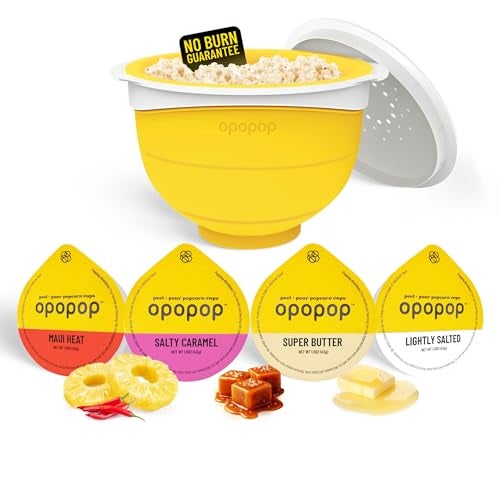 Opopop Microwave Popcorn - Variety 4-Pack Gourmet Popcorn Kit, Collapsible Silicone Popcorn Popper, Popcorn Maker, Gluten Free Snacks Variety Pack, BPA-Free and Dishwasher Safe (New Flavors) - Image 1