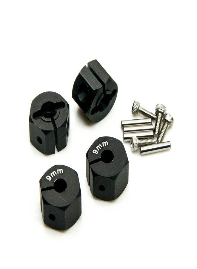 MOHERO Aluminum 9mm Thickness 12mm Wheel Hex Drive Adaptors with Pins & Screws for Most of 1/10 RC Crawler Car Black (Black, 9mm) - Image 1