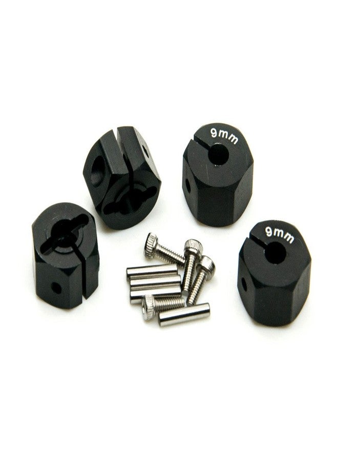 MOHERO Aluminum 9mm Thickness 12mm Wheel Hex Drive Adaptors with Pins & Screws for Most of 1/10 RC Crawler Car Black (Black, 9mm) - Image 2