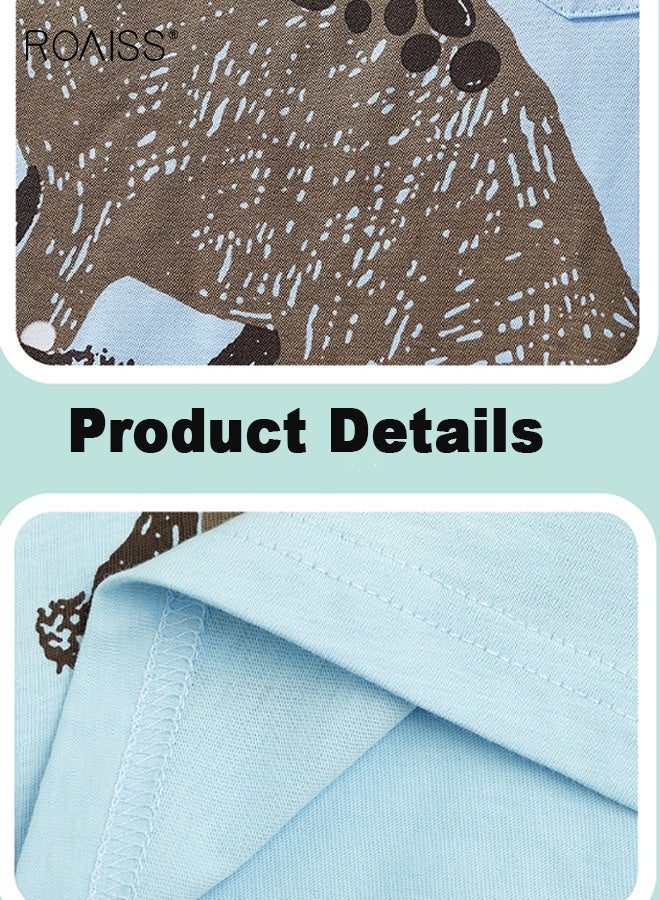 roaiss Boy Cartoon T-Shirt and Shorts Set, Stylish 2-Piece Outfit for Toddler Boys, Summer Cotton Outfit with Dinosaur Pattern Top and Drawstring Shorts, Perfect for Daily Wear or Various Occasions - Image 3