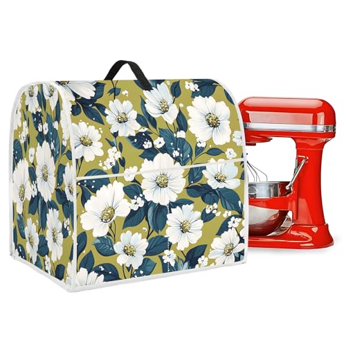 BVBOX Dust Cover Compatible with Stand MixerProtective Stand Mixer Cover with Pockets for Extra Accessories White flower For 455 qt Mixer - Image 3