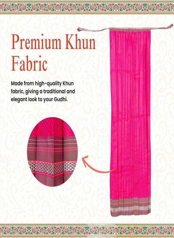 PUNYATVA Gudhi Vastra for Gudhi Padwa Festival (Khun, Pink Gray Border | Traditional Maharashtrian Gudi Cover Saree Cloth for GudiPadva | Readymade Ugadi & GudhiPadawa Decoration Pooja Décor - Image 3