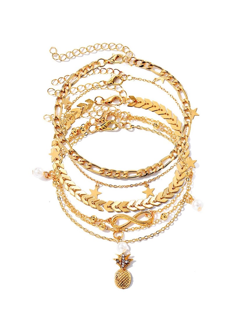 RAHAYM Layering Infinity Love Anklets Set for Women,Dainty 14K Gold Plated Pearl Heart Butterfly Star Pineapple Pendent Anklets Bracelets Beach Foot Chain Ankle Jewelry  - Image 5