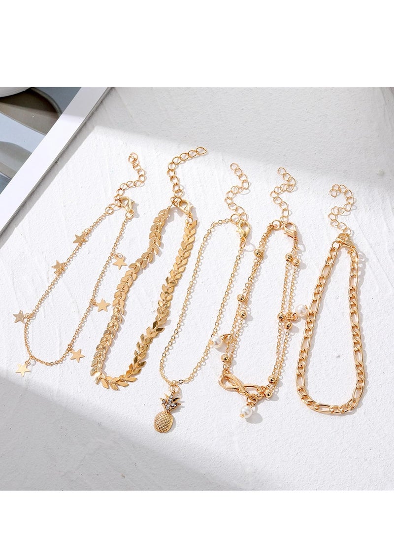RAHAYM Layering Infinity Love Anklets Set for Women,Dainty 14K Gold Plated Pearl Heart Butterfly Star Pineapple Pendent Anklets Bracelets Beach Foot Chain Ankle Jewelry  - Image 4