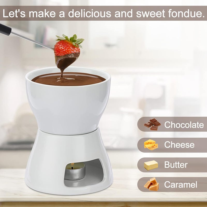 BSTKEY 400ML Ceramic Butter Warmer Set with 4 Forks, Fondue Pot Melting Pot Set, Melt Hot Pot Bowl Set For Cheese Chocolate Butter Caramel - Image 3