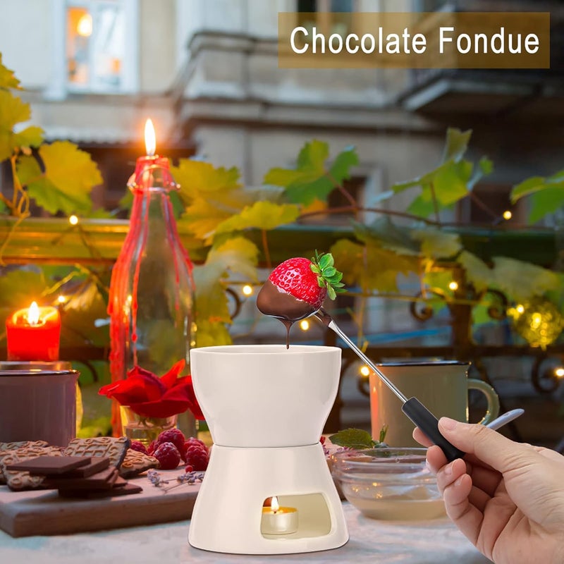 BSTKEY 400ML Ceramic Butter Warmer Set with 4 Forks, Fondue Pot Melting Pot Set, Melt Hot Pot Bowl Set For Cheese Chocolate Butter Caramel - Image 4