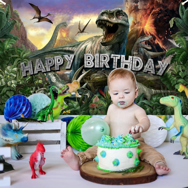 Avezano Dinosaur Birthday Backdrop Jurassic Dinosaur Theme Happy Birthday Banner Jurassic Jungle Party Decorations for Boys 70.8 x 43.3 Inch Photo Backdrop - Image 4