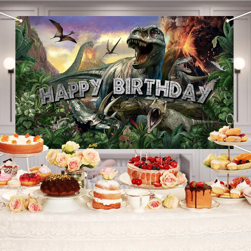 Avezano Dinosaur Birthday Backdrop Jurassic Dinosaur Theme Happy Birthday Banner Jurassic Jungle Party Decorations for Boys 70.8 x 43.3 Inch Photo Backdrop - Image 5