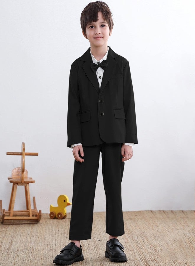 SANGTREE Boys Black Suits Clothes, Dress Shirt with Bow Tie + Formal Jacket + Suspender Pants Set Wedding Christening Outfits Black, 2-3T = 2T - Image 3