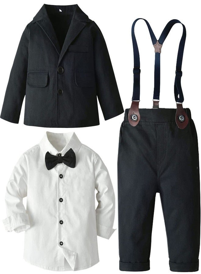 SANGTREE Boys Black Suits Clothes, Dress Shirt with Bow Tie + Formal Jacket + Suspender Pants Set Wedding Christening Outfits Black, 2-3T = 2T - Image 5