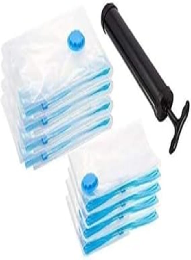 Plan A Set of 5 Vacuum Compression Storage Bags with Hand Pump, Compressed Clothes Storage Bag, Organizer for Blankets, Clothes, Bedding, Plastic, Clear Plan A