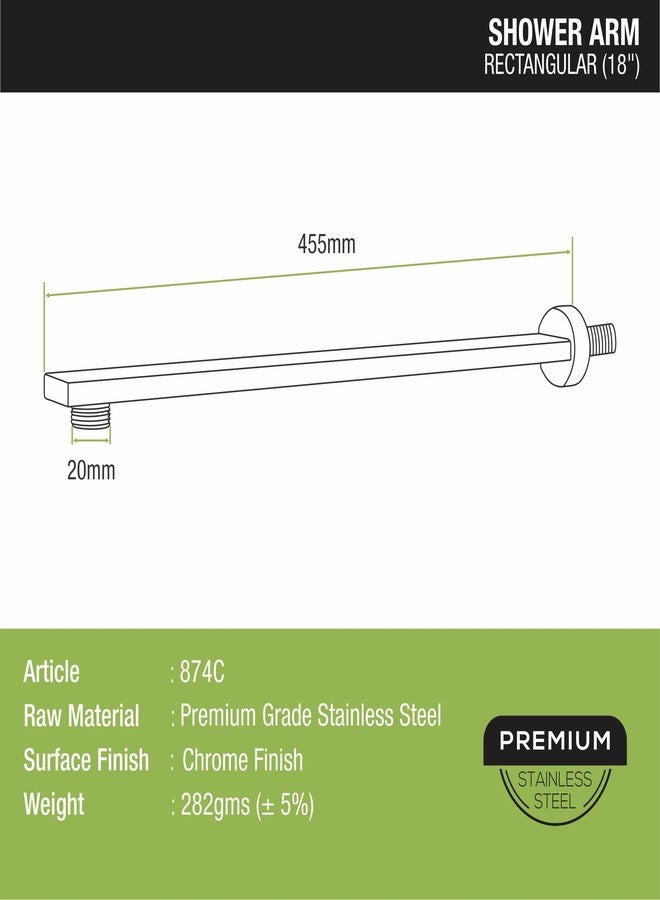 Lipka Stainless Steel Shower Arm Rectangular 18 Inches - Image 2