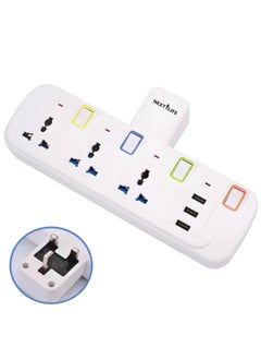 Next Life Multi Plug Extension Socket, 3 Way Electrical Outlet Extender With 3 USB Ports, Wall Charger, Universal Plug Adapter for Home, Office, Kitchen, Individually Switched  - Image 1
