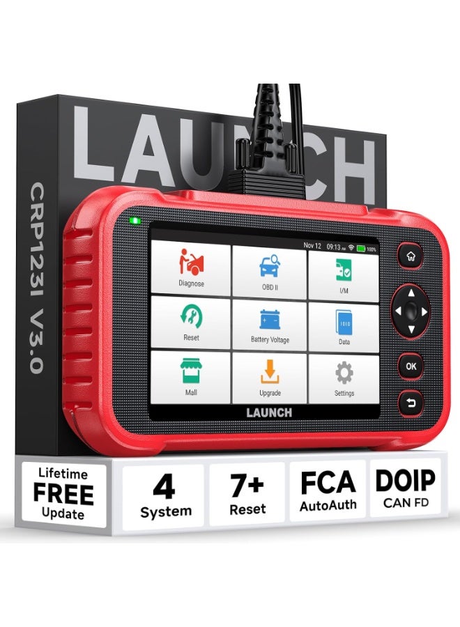 Launch CRP123I V3.0 Elite OBD2 Scanner, 7 Resets, Car Scanner Diagnostic Tool, Lifetime Update FCA SGW, CANFD&DoIP, Oil/SAS/Throttle/Brake/BMS/DPF/ABS Service Multi Systems Scan Tool, Battery Test, Auto VIN, Live Data - Image 1
