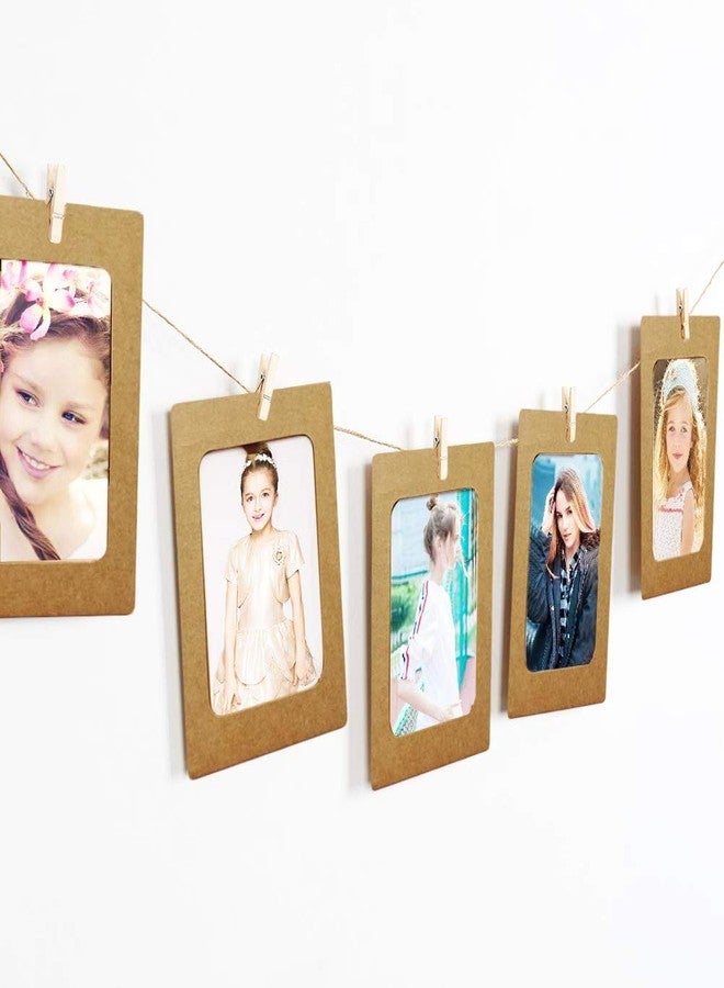Nisco Pocket Slide-In 10 pcs Hanging Paper Photo Frame - Craft Paper Wall Hanging Photo Frame Album with free 10 pcs Mini Wooden Clips and Jute Rope String for Beautiful Memories Events Parties Home Decorations (Pink, 8 cm x 11 cm) - Image 2