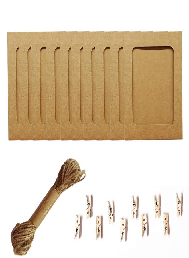 Nisco Pocket Slide-In 10 pcs Hanging Paper Photo Frame - Craft Paper Wall Hanging Photo Frame Album with free 10 pcs Mini Wooden Clips and Jute Rope String for Beautiful Memories Events Parties Home Decorations (Pink, 8 cm x 11 cm) - Image 1