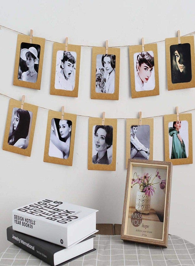 Nisco Pocket Slide-In 10 pcs Hanging Paper Photo Frame - Craft Paper Wall Hanging Photo Frame Album with free 10 pcs Mini Wooden Clips and Jute Rope String for Beautiful Memories Events Parties Home Decorations (Pink, 8 cm x 11 cm) - Image 5