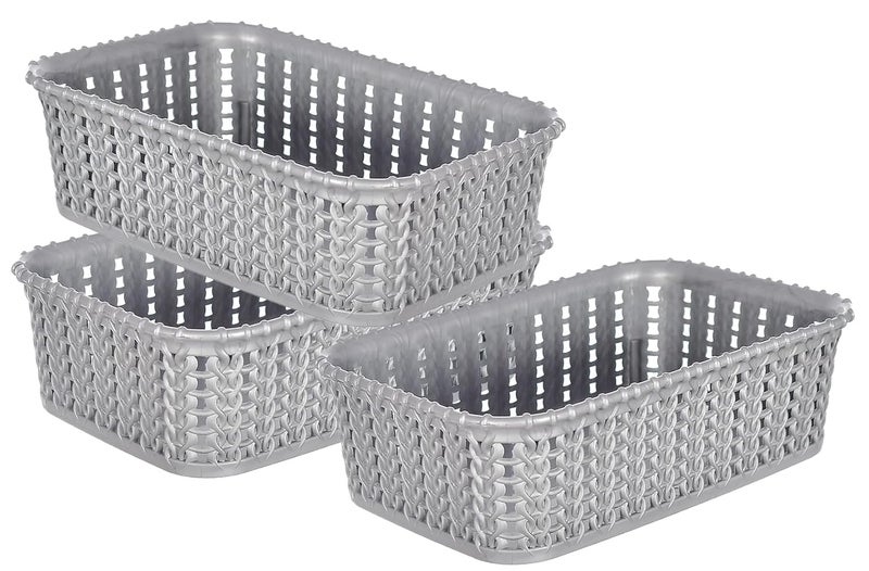 Kuber Industries Heart Home Multiuses Small M 15 Plastic Tray/Basket/Organizer Without Lid- Pack of 3 (Grey) -46KHH0121, Standard - Image 1
