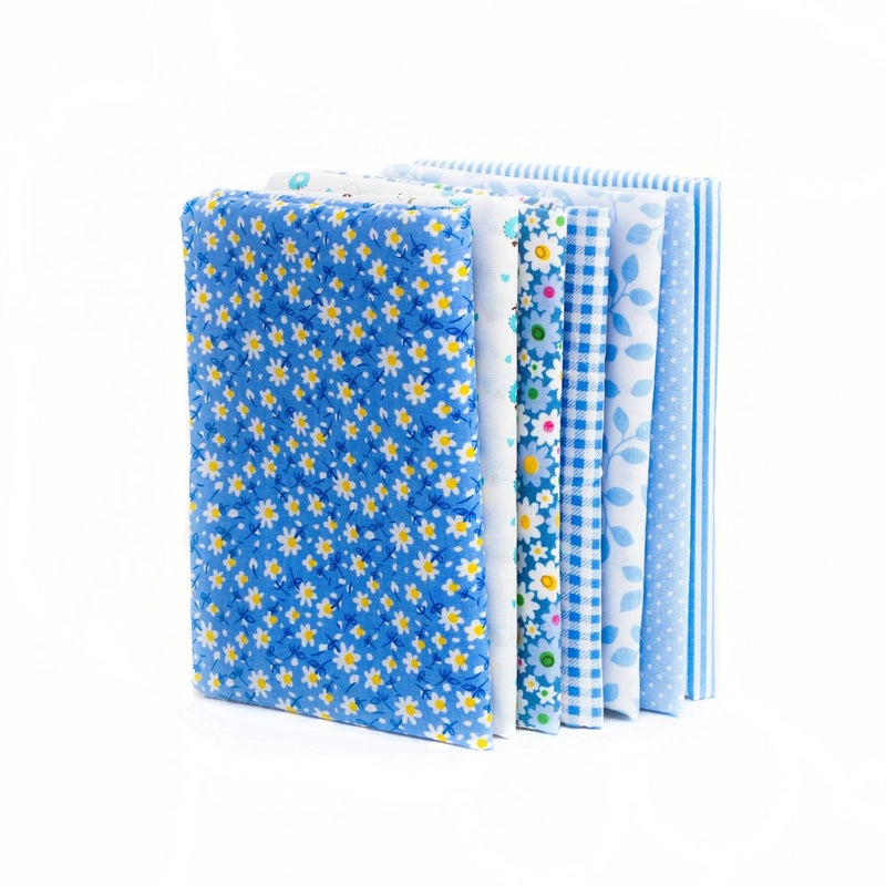 RayLineDo 7pcs 50  50cm Different Pattern Patchwork Fabric Craft Printed Cotton Material Mixed Squares Bundle Quilting Scrapbooking Sewing Artcraft DIY Fabric Blue Series