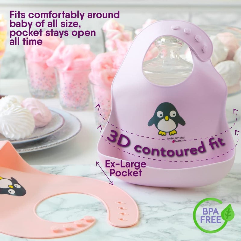 نيتشر بوند Waterproof Baby Bibs, Silicone Weaning Bibs for Babies  Toddlers, Set of 2 w/Carry Pouch | Comfortable Soft 4 ons Bib - Image 4
