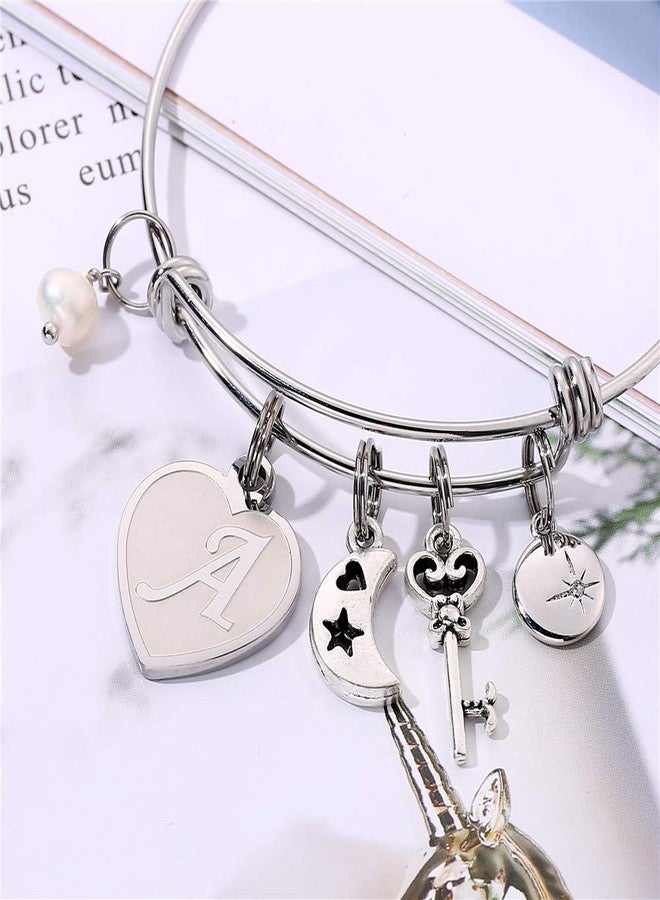 M MOOHAM Heart Charm Bracelets for Women - Initial Charm Engraved Letter A Initial Bracelet Stainless Steel Expandable Charms Bangle Bracelets Birthday Jewelry Gifts for Women Teen Girls Bridesmaids Gifts - Image 4