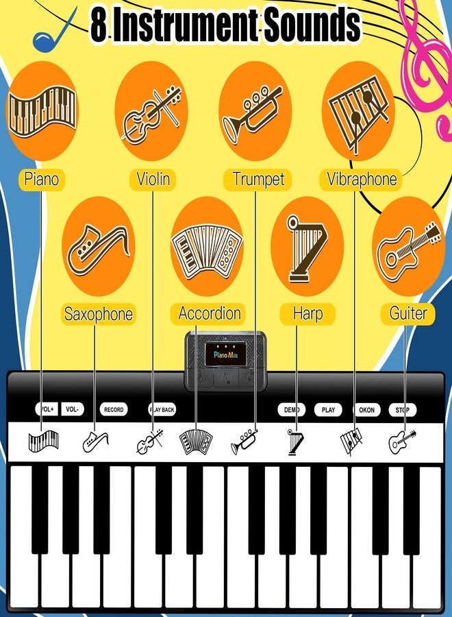 TWFRIC 6ft. Piano Mat with 24 Keys & 10 Demos & 8 Musical Instruments Sounds & 4 Play Modes, Giant Dance Floor Piano Music Play Mat 71'' Large Interactive Musical Toys Gifts for Kids Adults Toddlers - Image 3