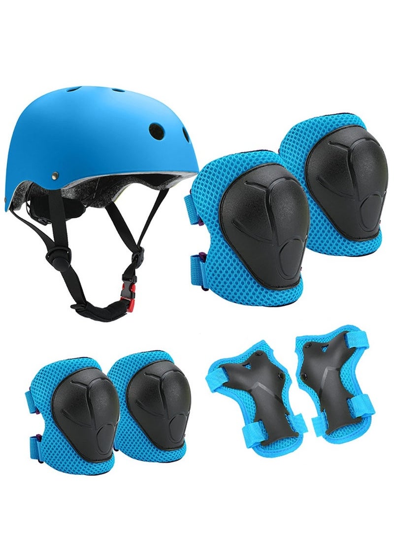 Captaintech Kids Bike Helmet, Sports Protective Gear with Knee Pads and Elbow Pads, Children Protective Gear Kit for Skateboarding(Blue)  - Image 1