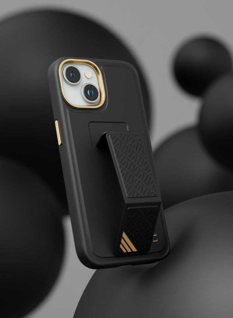 LEVELO iPhone 15  Case Morphix Cuero Grip stand Back Cover / Built-In Grip / Shock-Proof Edges / Multi-Positioning Modes - Black - Image 2