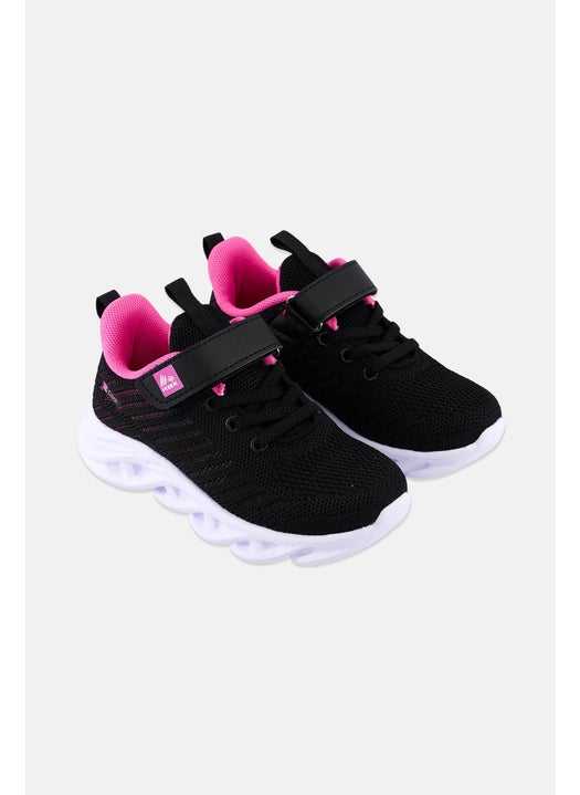 Kids Girl Velcro Closure Training Shoes, Black
